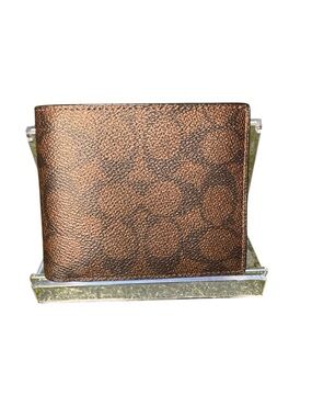 Coach Men's Signature Brown Patterned Leather Bi-Fold Wallet NWOT